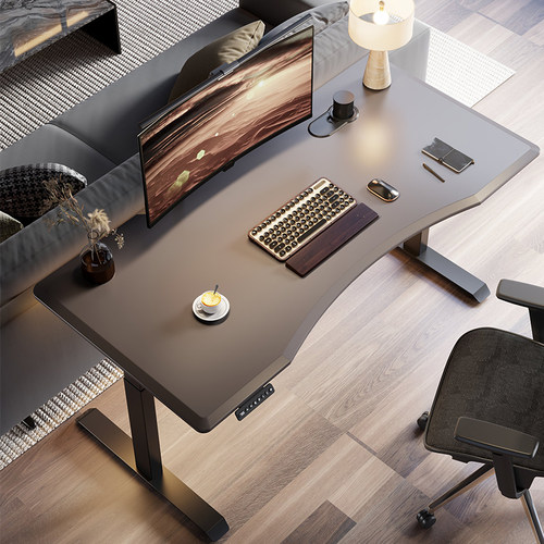 名造电动升降桌智能工作台式双人电竞桌办公桌弧形书桌家用电脑桌