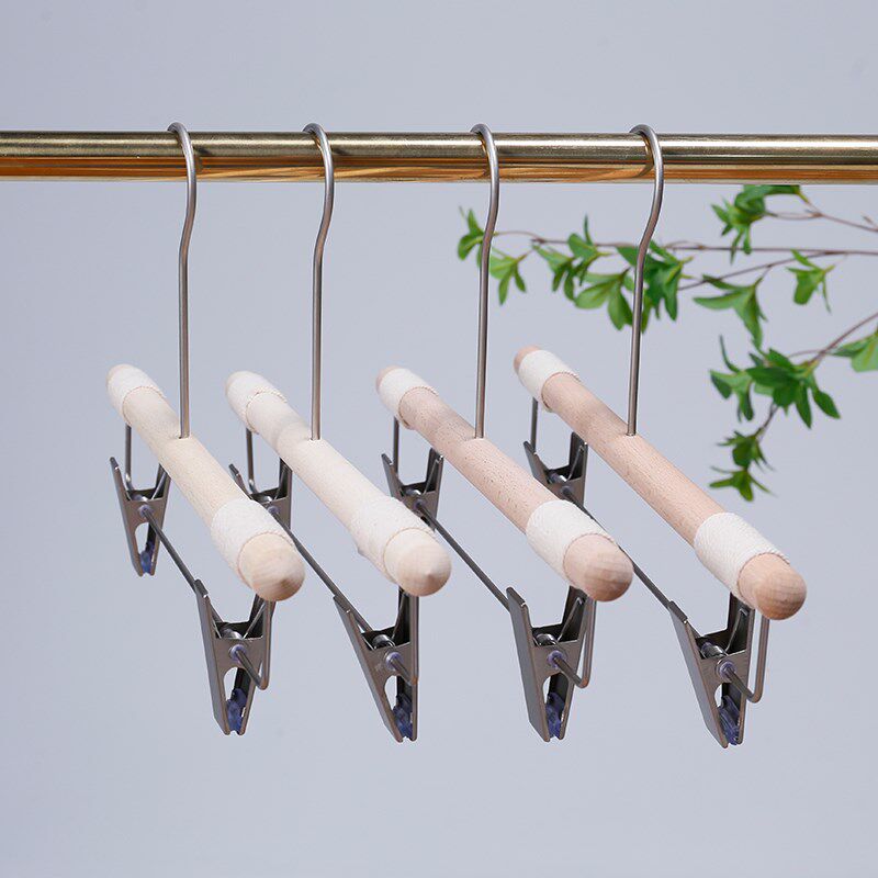 服装店实木捆绳衣架棉绳衣挂裤架衣服撑子无痕防滑家用原木挂钩