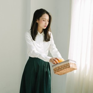 文艺翻领加厚雪纺衬衫女长袖尖领白领职业装不透白色方领打底衬衣