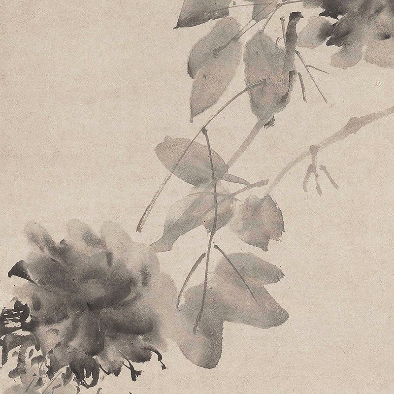 明代徐渭水墨牡丹图绢布临摹画稿底稿装饰画立轴宣纸画心