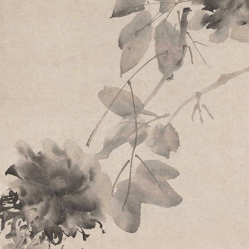 明代徐渭水墨牡丹图绢布临摹画稿底稿装饰画立轴宣纸画心