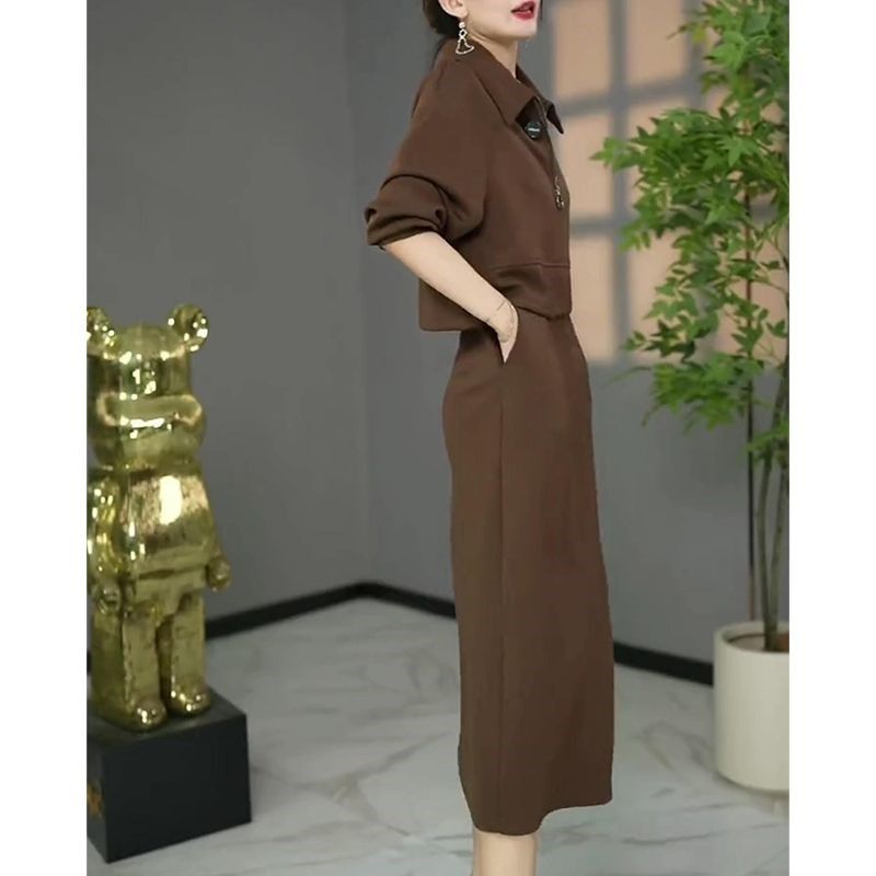 时尚大码两件套女2024年秋季新款半拉链卫衣休闲背心连衣裙子套装