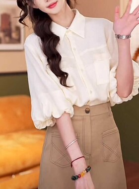 荔枝Lizhi复古港风短袖衬衫女装夏季新款衬衣宽松高级感气质上衣