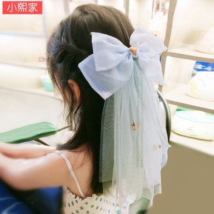 甜美儿童头纱蝴蝶结发夹女童头饰宝宝发卡发饰飘带头花小学生网纱