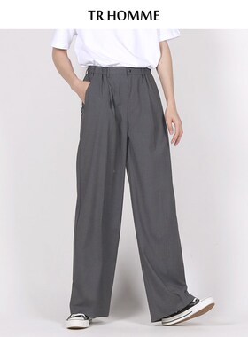 TR HOMME夏季薄款阔腿裤男宽松直筒长裤垂感拖地宽大休闲裤男港风