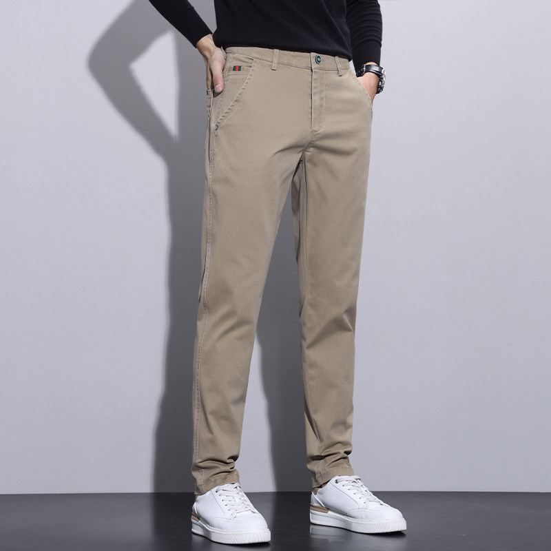 纯棉卡其色休闲裤男秋冬季新款男装裤子商务免熨烫男士宽松直筒长