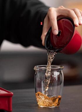 文翌日中国红陶瓷碗故宫盖红创中式家用泡YR240084茶碗手单个防烫