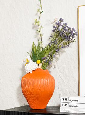 新品轻奢家居用品砖红色圆肚干花花钟瓶宅寂风玄关居家装饰摆件