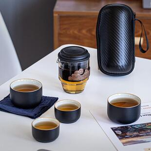 黑陶旅行茶具同心杯粗陶快客杯便捷一壶四杯玻璃泡茶壶支持logo