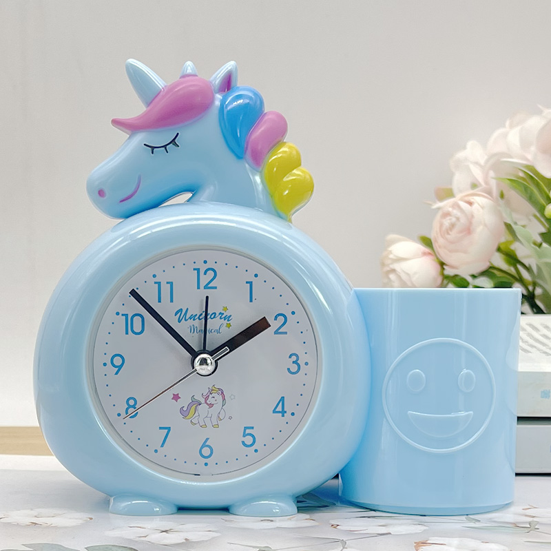 创意可爱卡通动物笔筒闹钟男女孩儿童用卧室客厅个性学生学习闹表