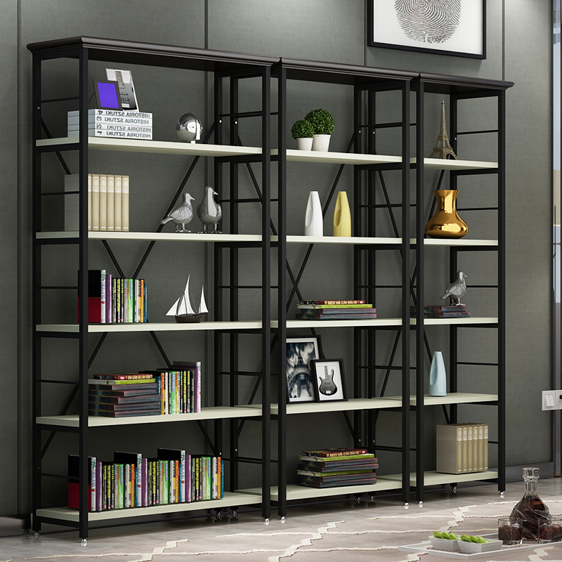 北欧经济型置物架简易客厅创意隔板简约钢木书架组合展架书柜包邮