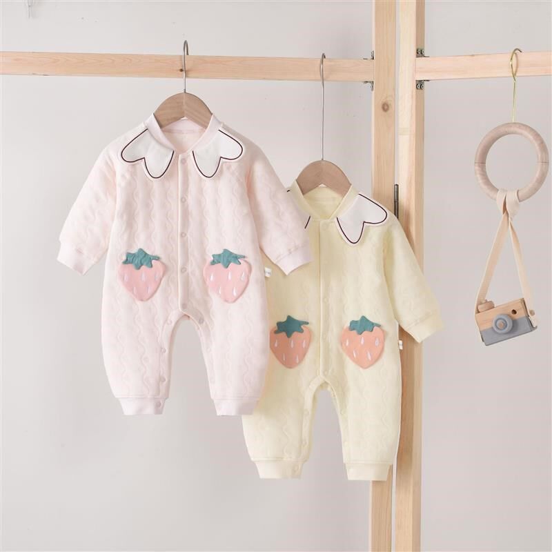 网红婴儿春秋可爱超萌三四个月宝宝衣服秋装百日宴薄棉保暖连体衣