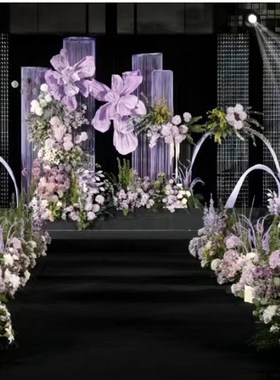 新款婚庆道具铁艺韶华发光水晶路引韩式珠帘串婚礼堂T台装饰摆件