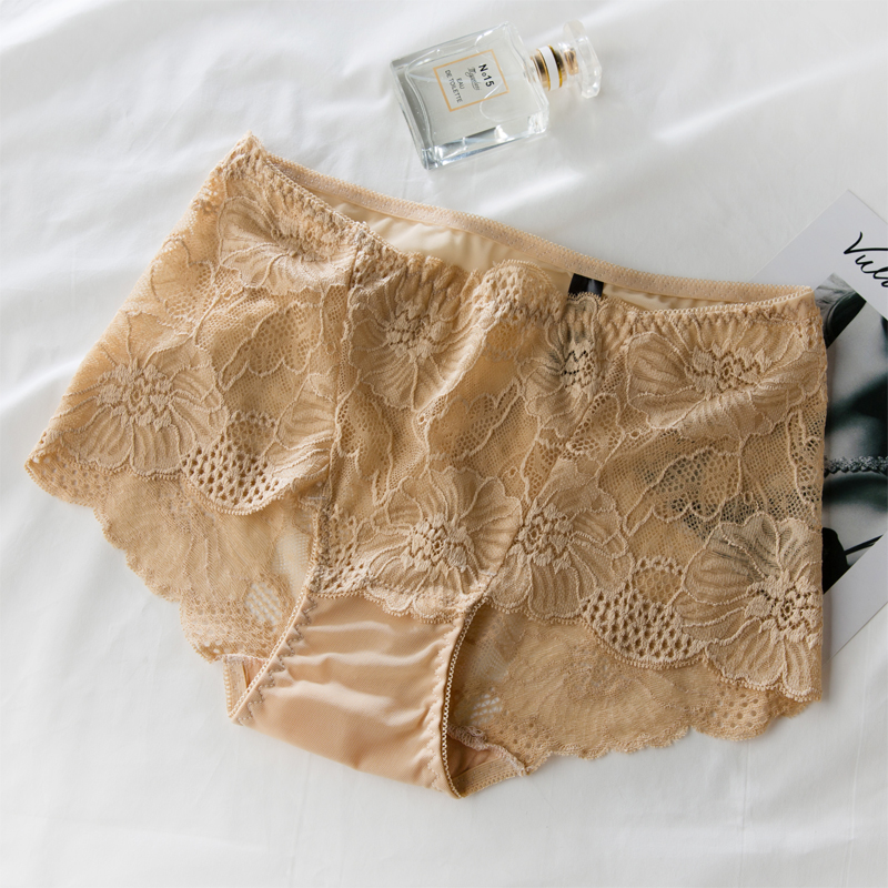 蕾丝白色内裤女薄网纱大码胖MM透气中腰性感女纯棉档三角裤无痕