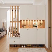 原木奶油风入户客厅鞋 饰柜实木 柜玄关一体隔断柜小户型沙发屏风装