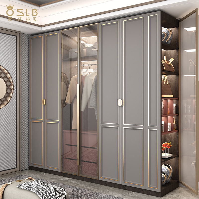 美式衣帽间衣柜轻奢家用卧室新中式整体组合实木平开门大衣橱定制
