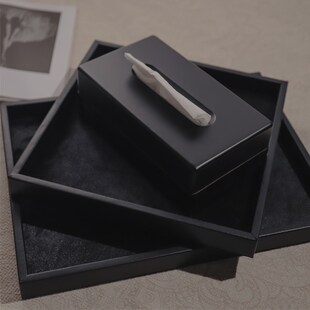 轻奢风皮革黑马毛香薰托盘摆件首饰收纳