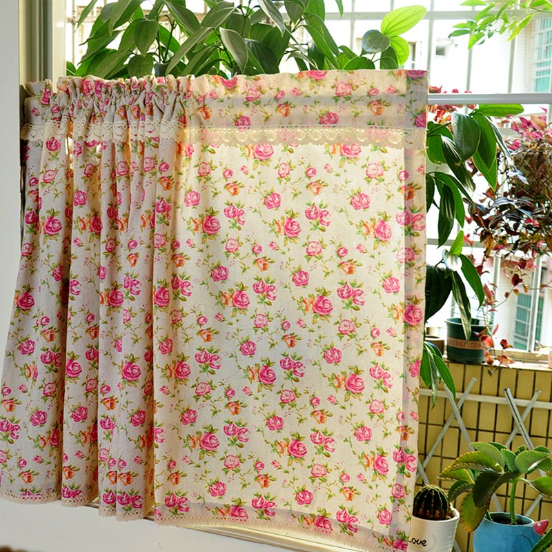 法式复古玫瑰花短帘半帘厨房卧室窗帘免打孔飘窗遮挡帘门帘隔断帘