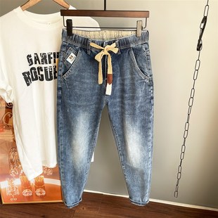 好看百搭 松紧腰牛仔裤男2024春夏薄款锥形小脚九分裤弹修身9分裤