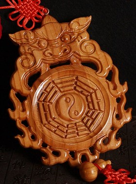 桃木虎头八卦镜兽头厕所挂件解决大门卧室厨房入户对卫生间厕所门