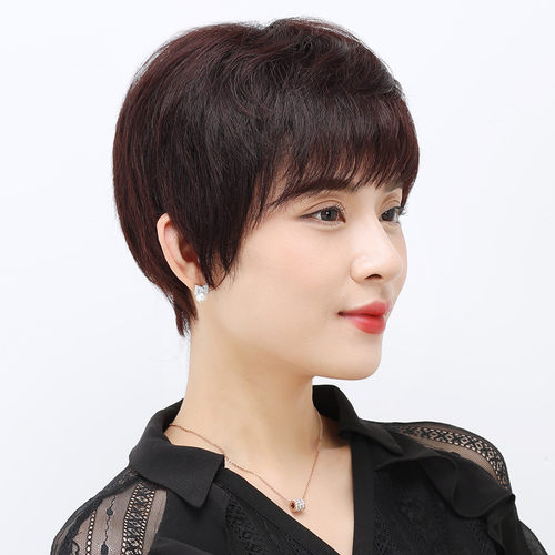 罗子君假发女短发真发假发套时尚短直发发型逼真自然妈妈全头套