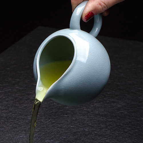 天青汝窑公道杯 玛瑙釉开片可养陶瓷匀杯分茶器 大号汝瓷茶具茶海