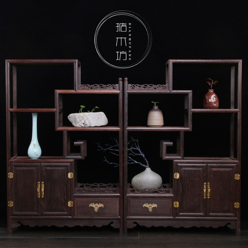 鸡翅木小博古架实木中式博物架多宝阁古董架子玄关柜茶叶柜置物架
