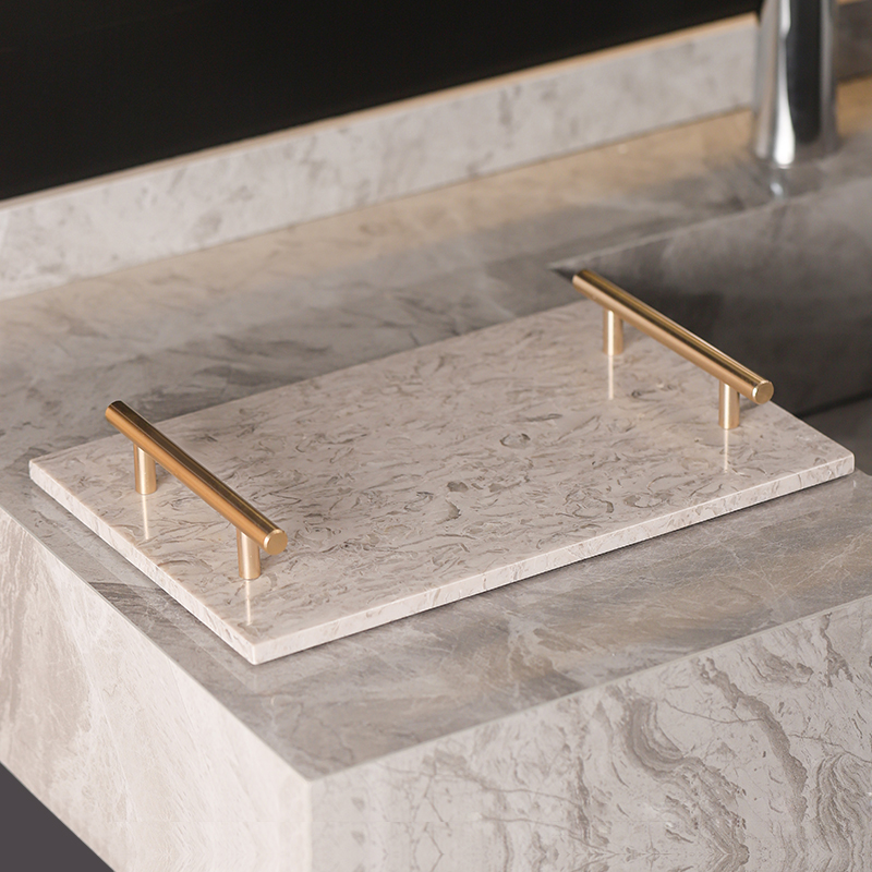 欧式带把手大理石托盘浴室洗漱牙具护肤品收纳家居摆饰香薰置物架