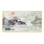 饰带日历时钟家用挂饰 挂钟夜光钟表餐厅书房装 新中式 客厅山水横版