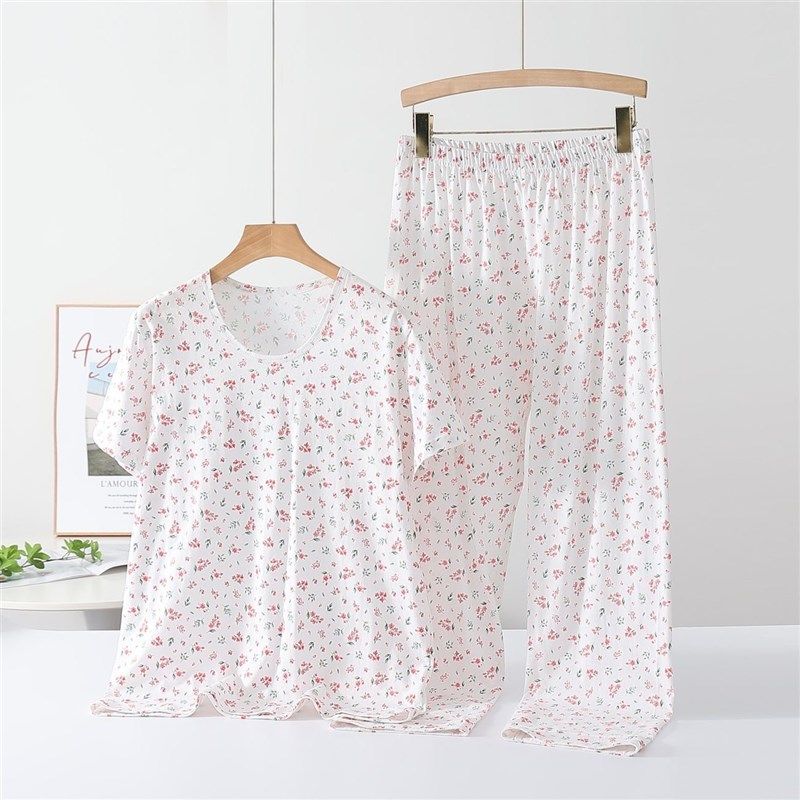 中老年纯棉套头睡衣短袖女圆领夏背心妈妈夏季纯棉九分裤睡裤套装,女士内衣/男士内衣/家居服,睡衣/家居服套装,淘宝优惠券,粉丝福利购,淘宝优惠卷