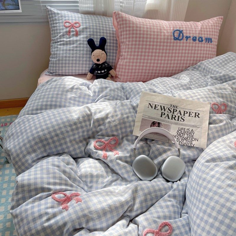 水洗棉床上四件套2024夏季新款毛巾绣被套床单床笠学生宿舍三件套,床上用品,床品套件/四件套/多件套,淘宝优惠券,粉丝福利购,淘宝优惠卷