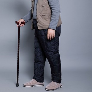爷爷加厚棉裤 老人羽绒裤 中老年男裤 爸爸保暖裤 男松紧高腰直筒大码