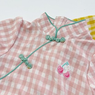 儿童小旗袍汉服2024年新款女童中国风格子连衣裙宝宝薄款夏季裙子