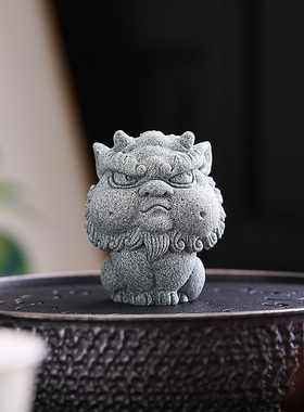 国风创意青砂石呆萌小麒麟摆件家居客厅茶室茶盘桌面装饰鱼缸造景