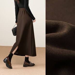 黑色羊毛呢半身裙女冬季新款2025大码松紧腰厚针织显瘦直筒长裙子