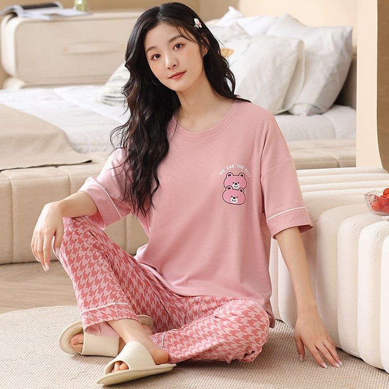 睡衣女夏季2024年新款短袖长裤纯棉薄款加肥加大码卡通家居服套装,女士内衣/男士内衣/家居服,睡衣/家居服套装,淘宝优惠券,粉丝福利购,淘宝优惠卷