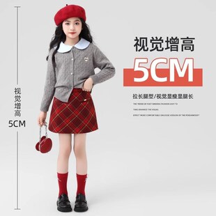 女童毛呢裙子2025新款秋冬新年儿童红色半身裙女孩A字裙冬季短a裙