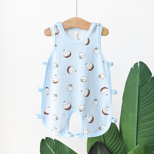 婴儿无袖琵琶衣宝宝纯棉薄款连体衣小童外穿夏装镂空睡衣夏天肩扣