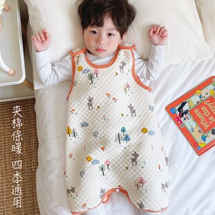 宝宝无袖睡袋保暖婴儿背心式防踢被秋冬儿童纯棉加厚睡袍四季通用