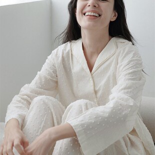 纯棉长袖蕾丝花边睡衣女秋季高级感可外穿宽松开衫长裤家居服套装
