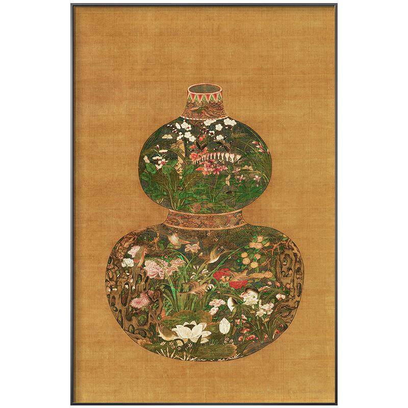 葫芦花瓶轻奢高级感法式复古装饰画新中式中古风挂画客厅玄关壁画