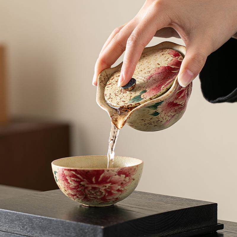 火石YSA红携式露旅行茶具装诧寂复古手抓泡茶壶便茶杯户外套营快