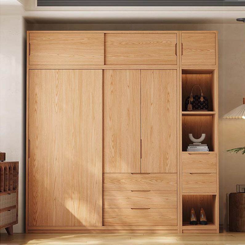 全实木橡橱无品牌/木推拉门衣柜北欧原门木风小型家用卧户室移门