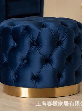 美式新DCL丝布绒艺拉扣沙发款凳换鞋凳衣帽间轻奢圆形梳妆脚凳凳