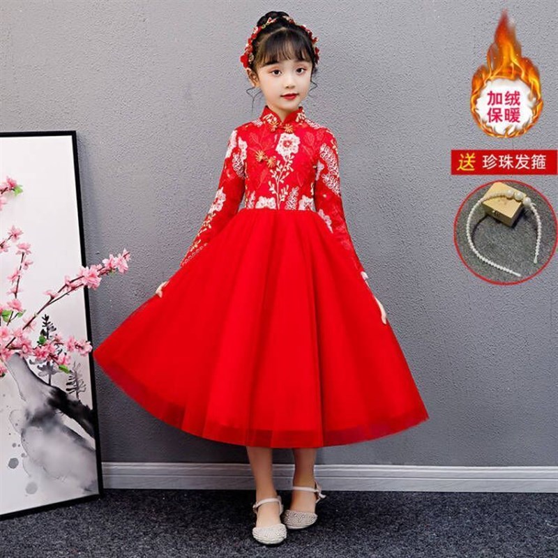 女童汉服旗袍公主裙儿童连衣裙秋装长裙小女孩生日裙子礼服2024冬