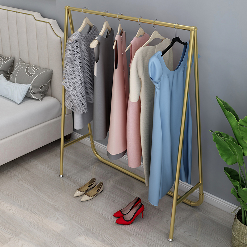 服装店展示架金色晾衣杆女装店货架落地式挂衣服架子陈列架轻奢风