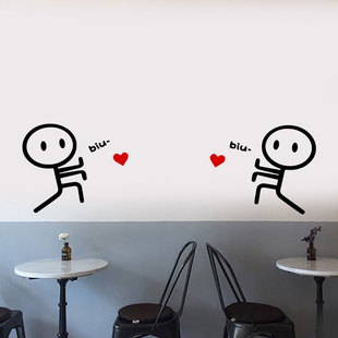 可爱小人biu爱心贴纸 个性窗户玻璃门装饰贴画防撞店铺橱窗墙贴纸