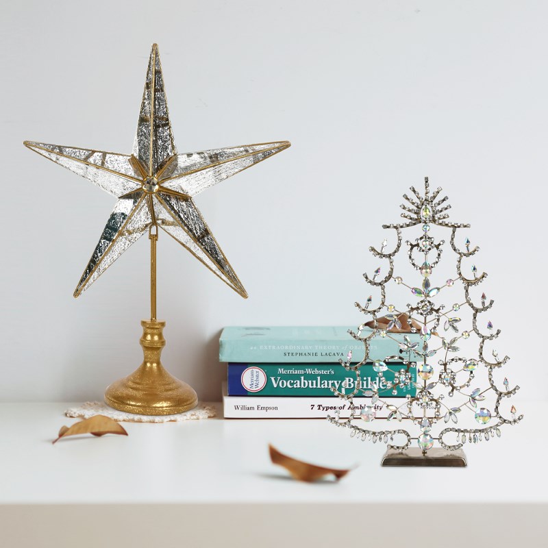 圣诞装饰铁艺带灯五角星家居桌面摆设商场橱窗圣诞树造型布置摆件
