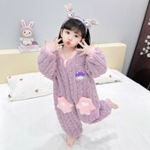 儿童连体睡袋男女宝宝法兰绒秋冬款 女童加厚珊瑚绒婴儿防踢被睡衣