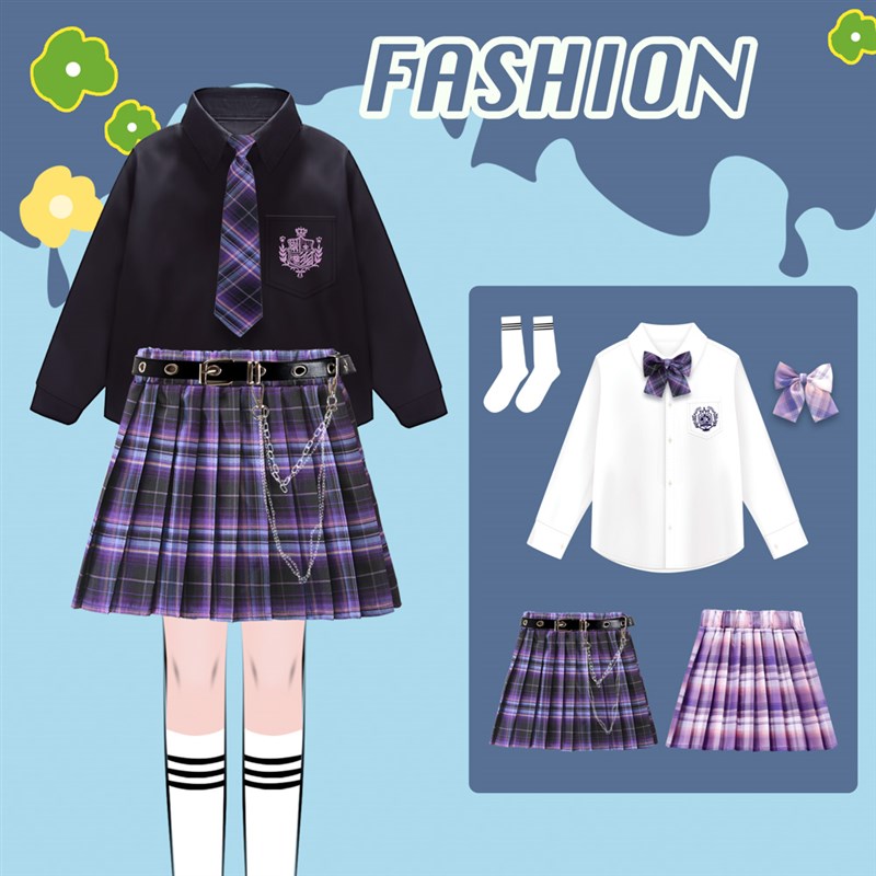 女童jk制服套装正2023春秋新款中大童学院风长袖衬衫百褶裙两件套